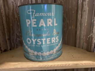 Vintage Chesapeake Bay Famous Pearl Brand 1 Gallon Oyster Tin Can