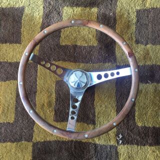 Vintage Wood And Chrome Steering Wheel 1970s Hot Rod Van Boat 15”