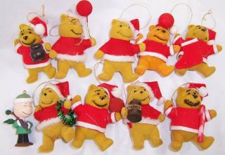 Vintage Winnie The Pooh,  Santa Christmas Ornaments.  Hong Kong,  Charlie Brown