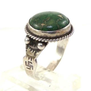 Vtg Whirling Logs Native American Sterling Silver Green Turquoise Ring Sz 6 Lhg5