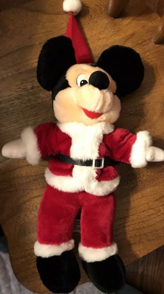 Disneyland Walt Disney World Mickey Mouse Santa Suit Christmas Holiday Plush 14”