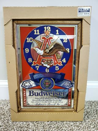 Vintage Budweiser " King Of Beers " Mirror Clock Eagle - 19 " X 13 " Old Stock