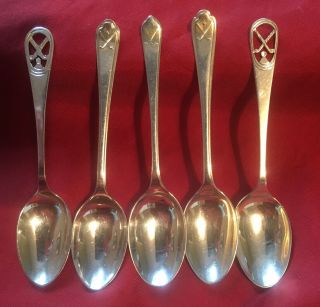 5 Vintage Sterling Silver Tea Spoons Golf/curling ?
