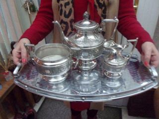 Antique James Dixon & Sons 3 Piece Silver Plated Tea Set Striking Shape