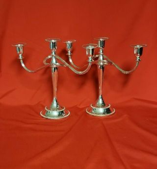 Vintage Georgian Style Zinc Silver Plated 3 Arm Candelabras Pair Made In England