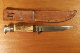 Vintage " Othello " Anton Wingen Jr.  8 " Fixed Blade Hunting Knife W/ Stag Handle