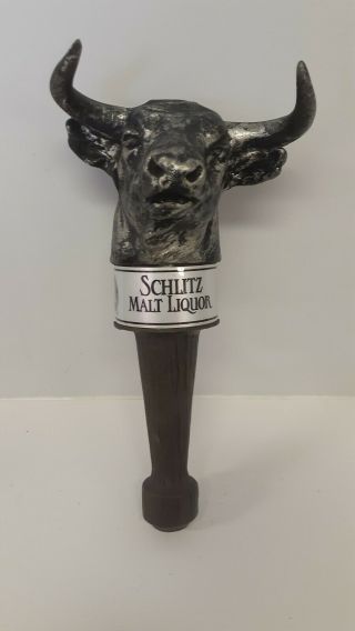 Vintage Schlitz Malt Liquor Bull Head Beer Tap Handle Keg 1978 Silver Nose 9 "