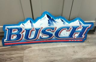 Vintage Busch Beer Tin Bar Sign Head To The Mountains Anheuser Bud Man Cave Keg