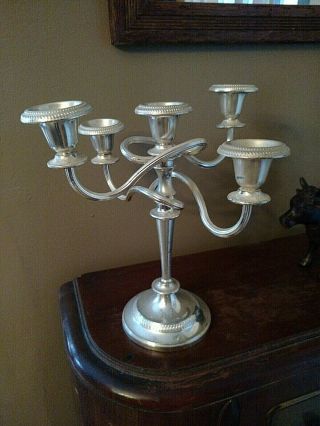 Vintage Silverplated 5 Tapers 4 Arm Candelabra Candle Holder Made In England 11”