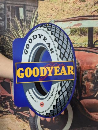 Old Vintage Heavy Goodyear Tires Porcelain Enamel Heavy Metal Tire Sign Gas Oil