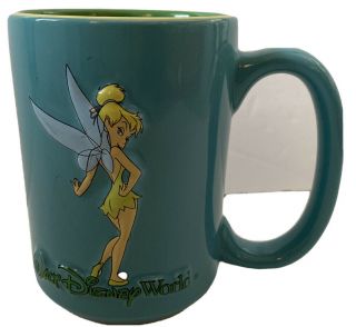 Disney World Tinkerbell 3 - D Mug Cup Coffee Tea Teal Blue W/ Green Collectible