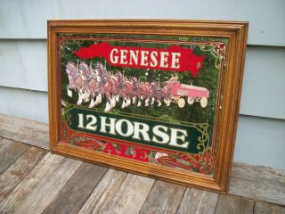 Vintage Genesee Beer 12 Horse Ale Bar Beer Mirror With Clydesdales Wagon -