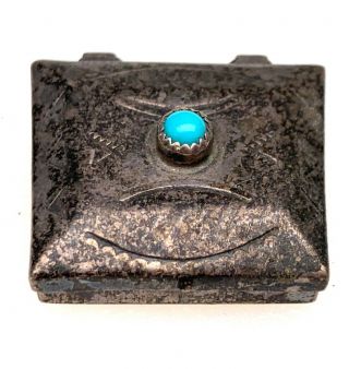 Old Vintage Silver Pill Box Native American Blue Turquoise Zuni Navajo Pawn