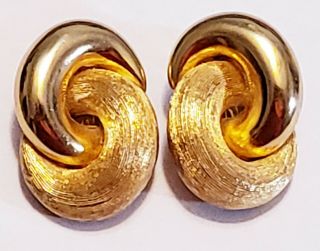 Vintage Christian Dior Gold Plated Textured And Shiny Knot Clip - On Earrings