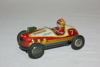 Vintage Nomura Tn Japan Tin Friction Lucky 7 Race Car W/driver & Sound Ex L@@k