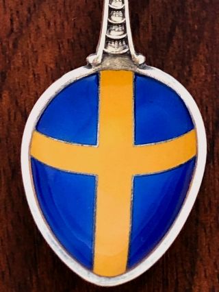 - David Andersen Norwegian Sterling Silver & Enamel Souvenir Spoon For Sweden