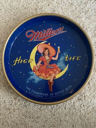 Vintage 13 " Miller High Life Girl On The Moon Beer Tray