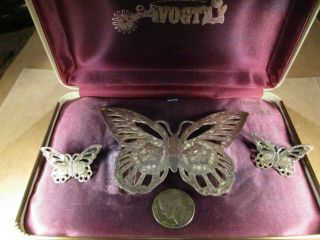Vtg Vogt Sterling Silver Butterfly Belt Buckle/collar Tips Set,  Mexico,  60.  1g