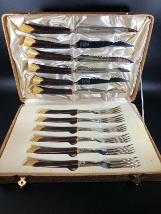 Vintage Glo Hill Gourmates Bakelite Forks And Knives Set Steak Knife Set
