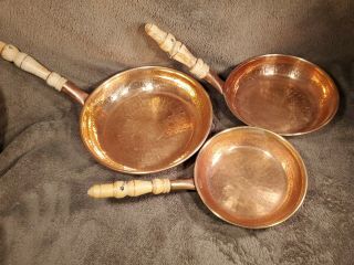 Set Of 3 Vintage All Copper Pans Skillets