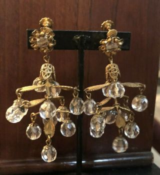 Vintage Miriam Haskell Crystal /rhinestaone Dangle Screw On Earrings