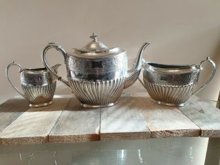 Fantastic Quality Victorian Silver Plated Three - Piece Teaset By James Deakin