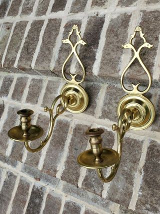 Vtg Pair Virginia Metalcrafters Colonial Williamsburg Brass Wall Candle Sconces