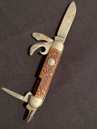 Vintage Rare Ulster Usa Raised Boy Scout Logo 5 Multi - Blade Pocket Knife