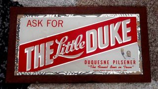 Vintage Duquesne Pilsener Beer Sign Glass On Cardboard - " The Little Duke "