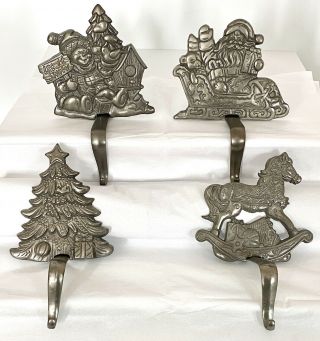 4 Vtg Cast Iron Metal Heavy Christmas Stocking Holder Farmhouse Country Rustic