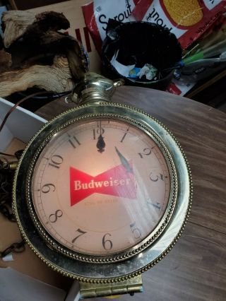 Vintage Budweiser Rotating Large Pocket Watch Lighted Sign Clock
