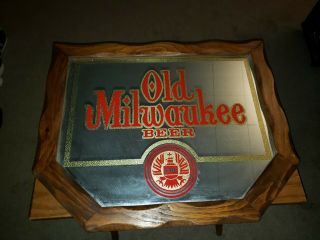 Vintage Old Milwaukee Beer Mirror Wooden Bar Sign Jos.  Schlitz Brewing Co.