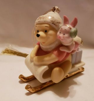 2002 Lenox Disney Winnie The Pooh,  Piglet On Sled Christmas Ornament