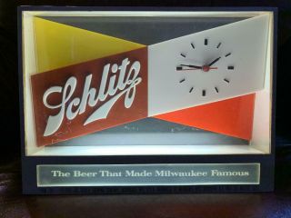 Vintage 1955 Lighted Schlitz Brewing Beer Sign With Clock