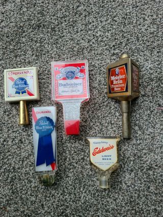 5 Vintage Beer Tap Handles Knobs Pabst Meister Brau Bud Edelweiss