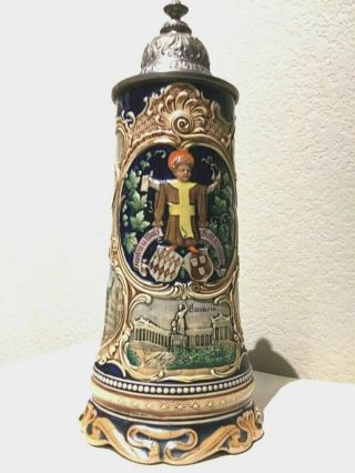 Vintage Thorens Musical Pewter Lidded Beer Stein Plays " Lily Marleen " Tall 11 "