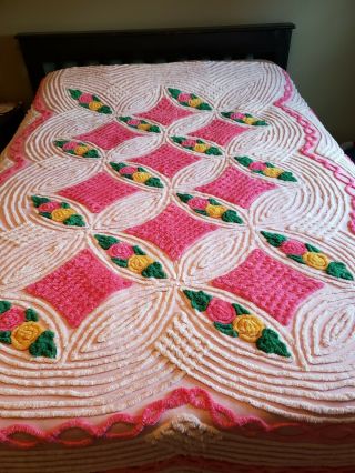 Vintage Soft Pink Chenille Bedspread Full Cutter? Yikes