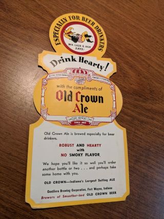 Centlivre Brewing Corporation Paper Advertisement Old Crown Ale Beer Fort Wayne