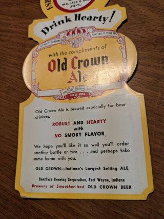 Centlivre Brewing Corporation Paper Advertisement Old Crown Ale Beer Fort Wayne 2