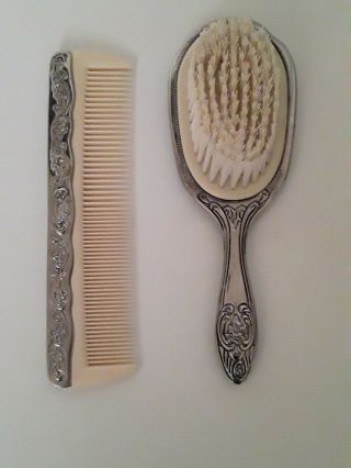 Boudoir Vintage Antique Sterling Silver Hair Brush Comb Combo.