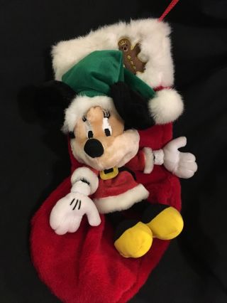 Disney World Disneyland Minnie Mouse Christmas Stocking Plush 3d.  16 " L