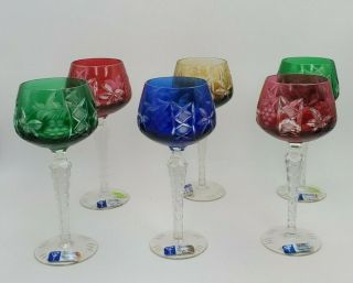 6 Vintage Wine Glasses Hocks Germany 24 Lead Crystal Glass Industries Handcut