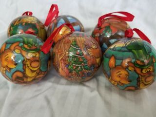 Disney Winnie The Pooh " Season Of Song " 6 Christmas Ornaments Shatterproof Balls