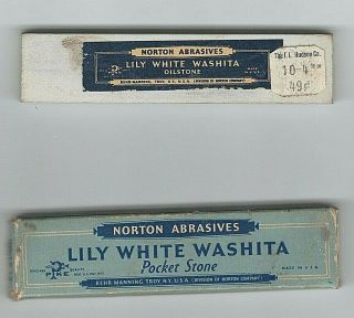 Vintage Norton Abrasives Lily White Washita Oilstone Sharpening Stone & Box Lp13