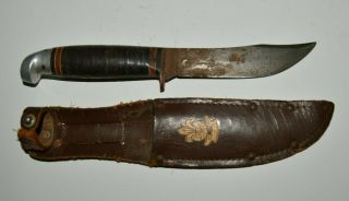 Aged Vintage 1930s Western Bsa Boy Scouts Camping Knife W/ Matching Sheath Rare