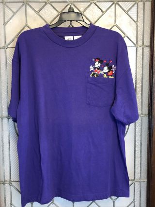 Vintage Disney Store Mickey & Minnie Embroidered Pocket T - Shirt Xl