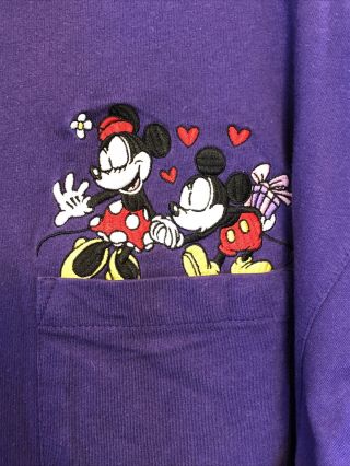 Vintage Disney Store Mickey & Minnie embroidered Pocket T - shirt XL 2