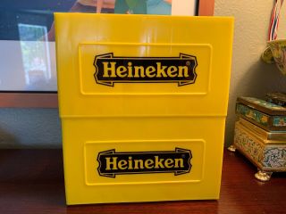 Vintage 2 Heineken Cd Rack Plastic Crates Limited Edition Yellow Rare Pristine