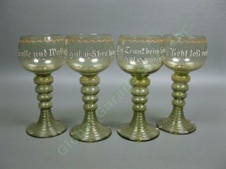 4 Vintage German Roemer Green Hollow - Stem Cordial Wine Goblets Mcm Glasses Set