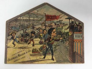 Buckeye Mechanical Trade Card Victorian Aultman Miller Akron Ohio 1889